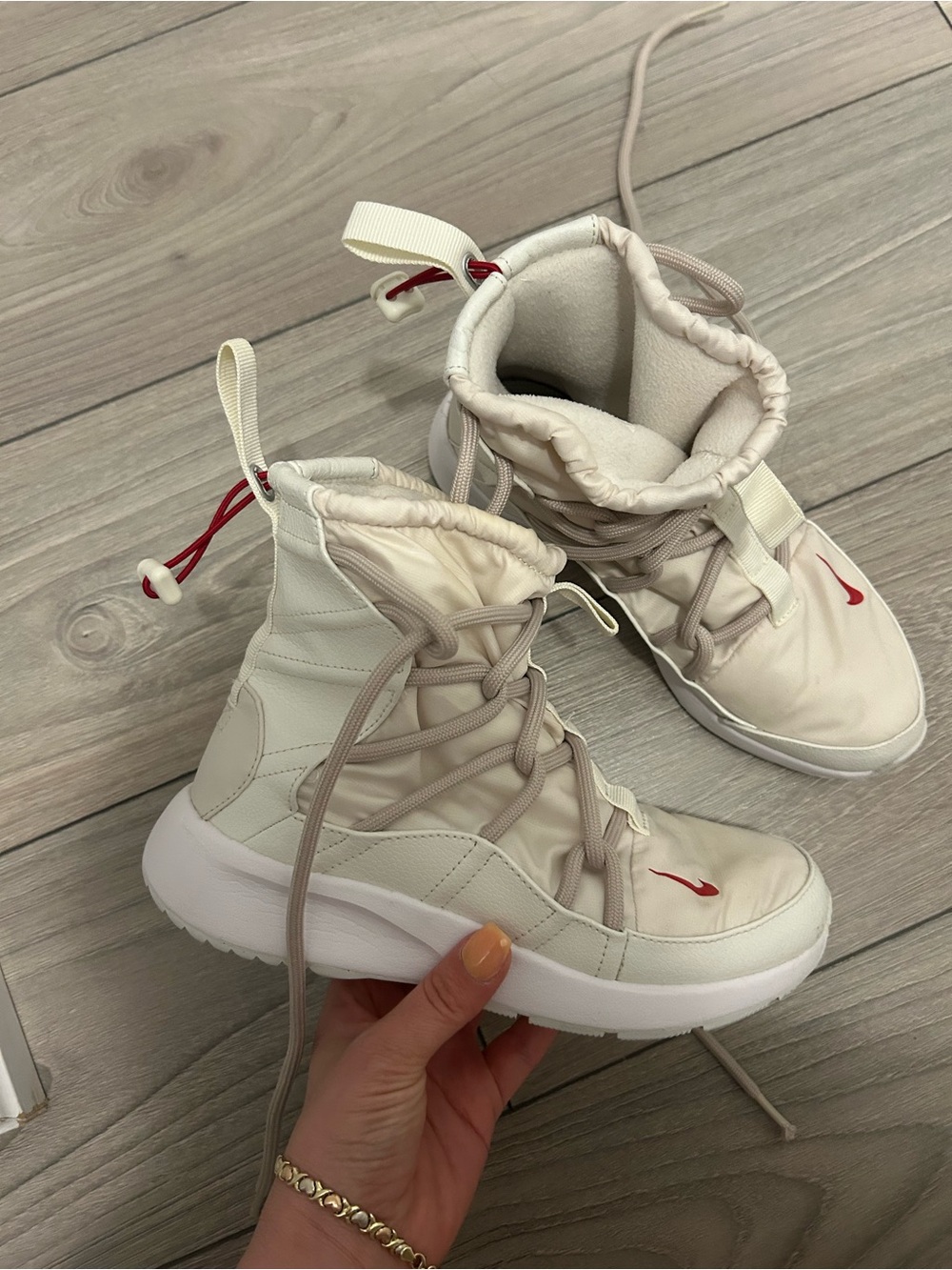 Nike Cream High-Top Ankle Boots with Red Accent
